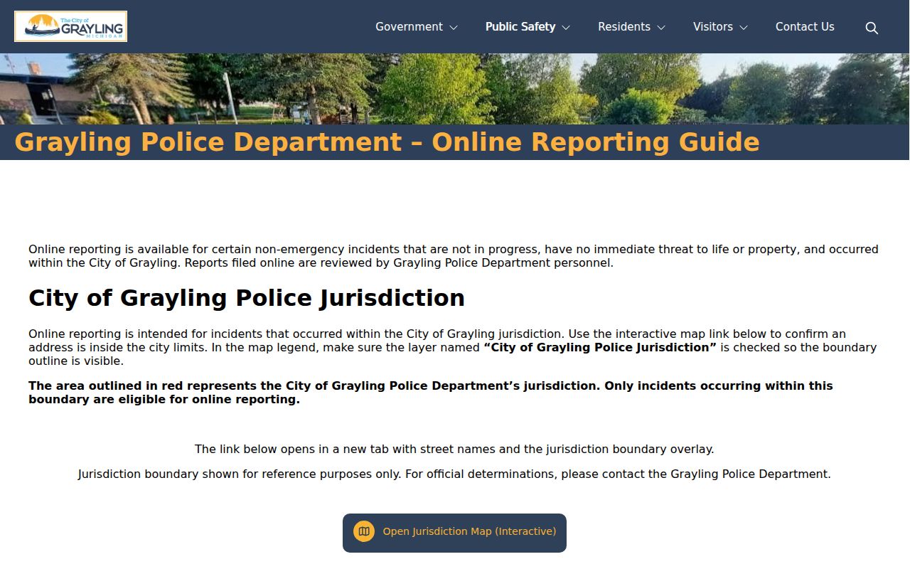 Grayling Police online reporting guide separate from recent arrest records