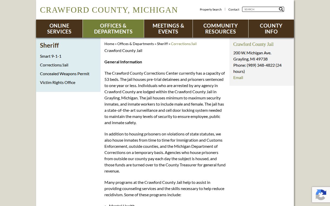 Official Crawford County jail information and custody contact page