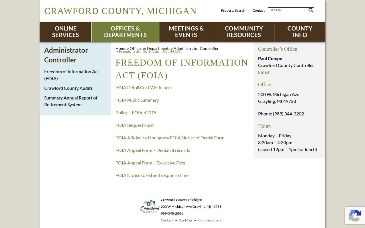 Crawford County FOIA request and appeal resources
