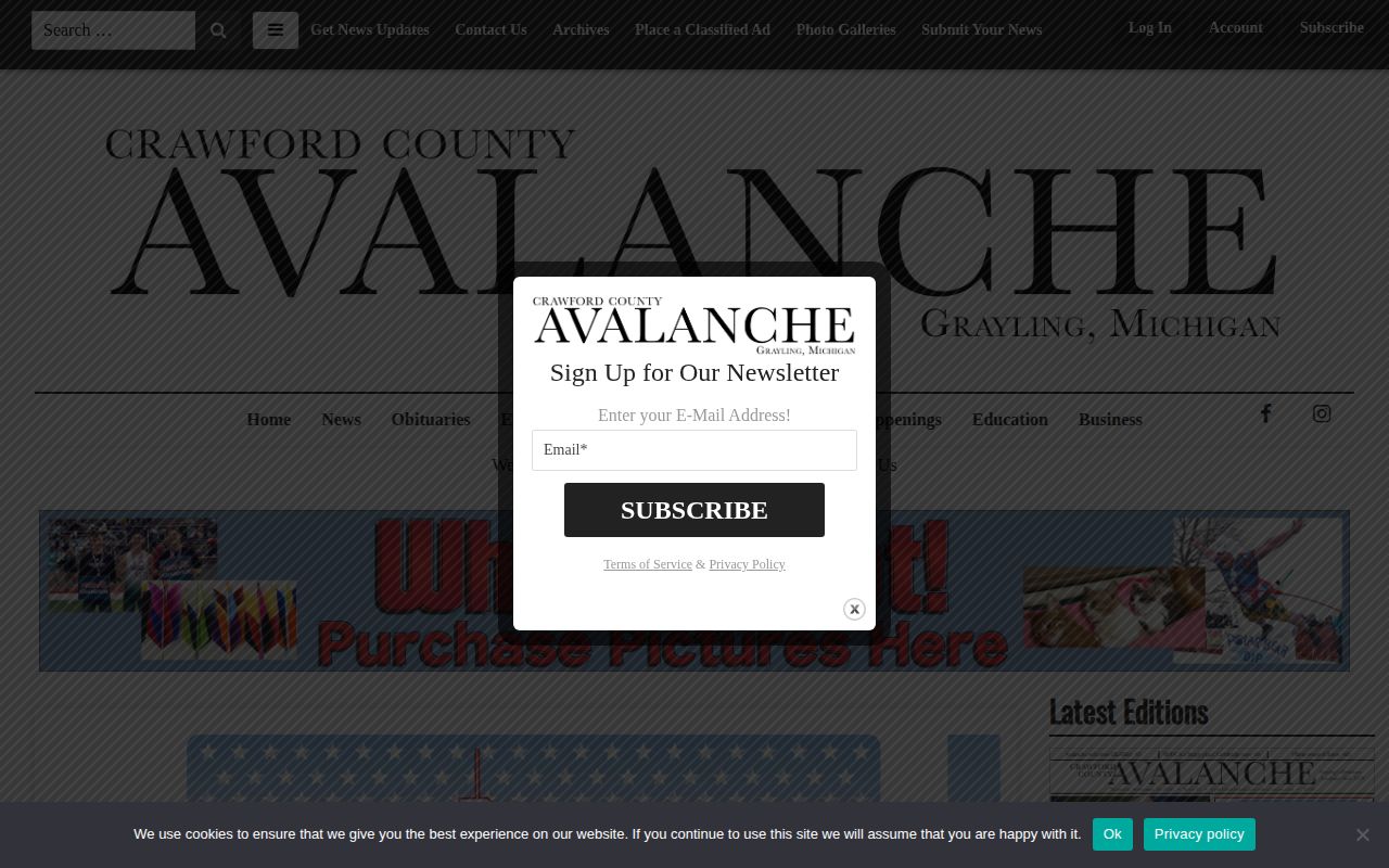 Crawford County Avalanche newspaper website and section navigation